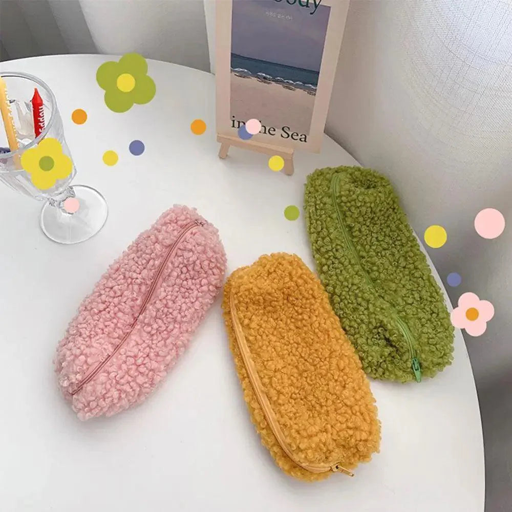 Soft Plush Pencil Case Stationery Pouch Cosmetic Zipper Pouch Bag Simple Lightweight Design