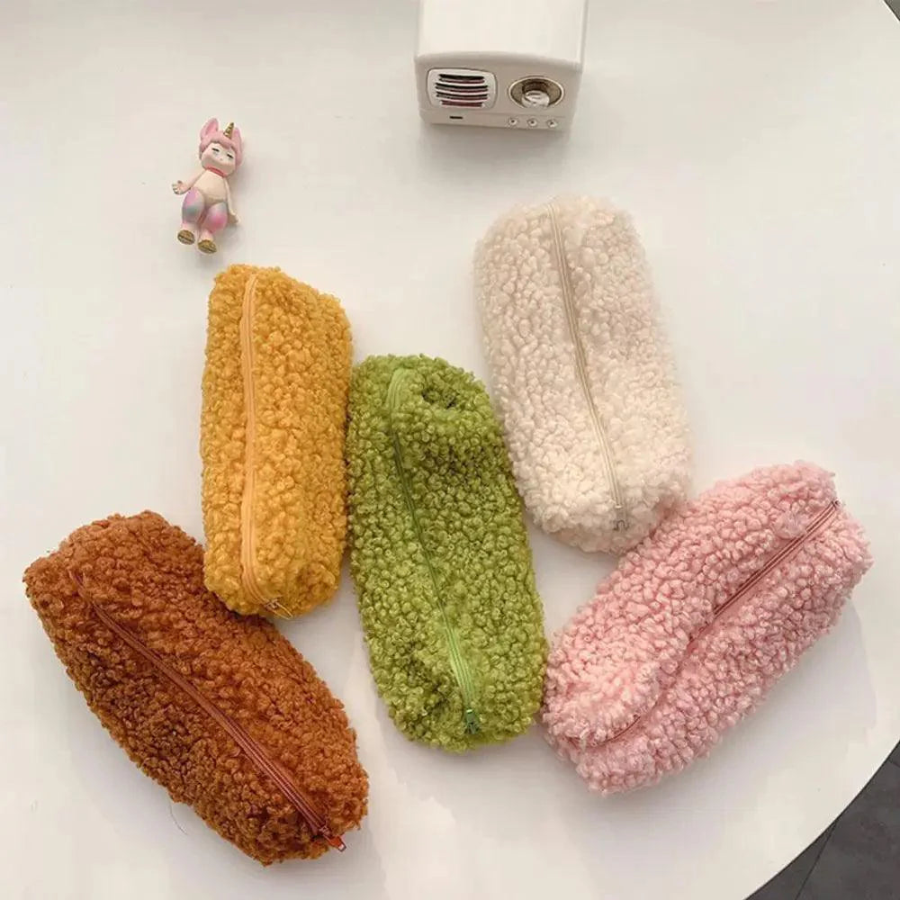 Soft Plush Pencil Case Stationery Pouch Cosmetic Zipper Pouch Bag Simple Lightweight Design