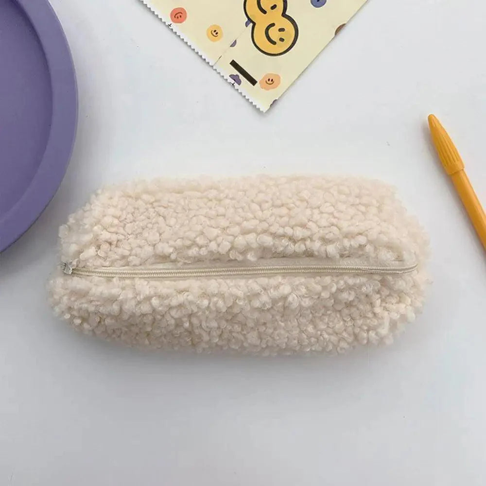 Soft Plush Pencil Case Stationery Pouch Cosmetic Zipper Pouch Bag Simple Lightweight Design