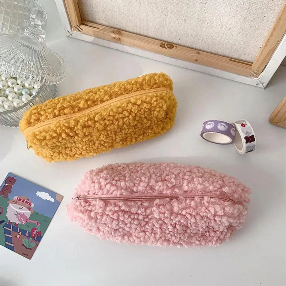 Soft Plush Pencil Case Stationery Pouch Cosmetic Zipper Pouch Bag Simple Lightweight Design