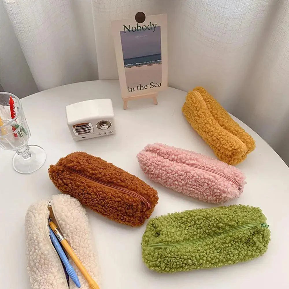 Soft Plush Pencil Case Stationery Pouch Cosmetic Zipper Pouch Bag Simple Lightweight Design