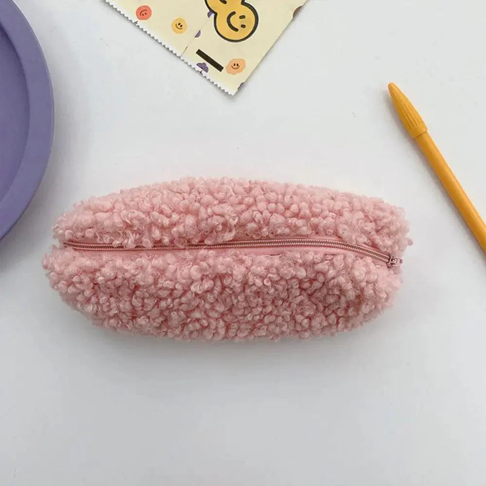 Soft Plush Pencil Case Stationery Pouch Cosmetic Zipper Pouch Bag Simple Lightweight Design