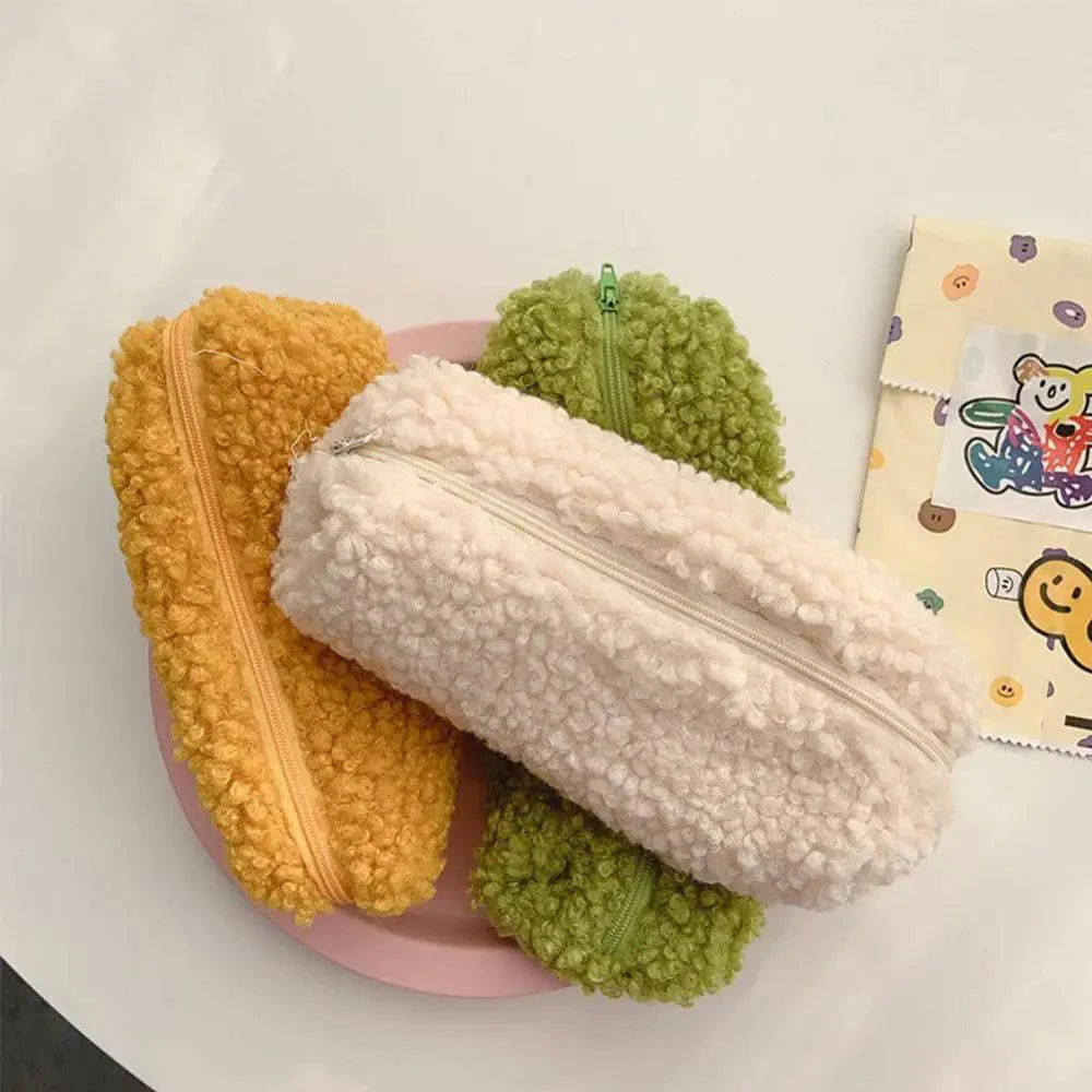 Soft Plush Pencil Case Stationery Pouch Cosmetic Zipper Pouch Bag Simple Lightweight Design