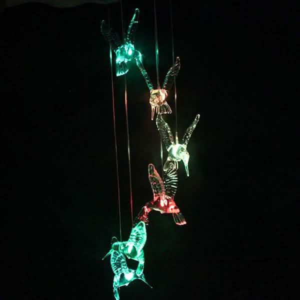 Solar Color Changing LED Hummingbird Wind Chimes