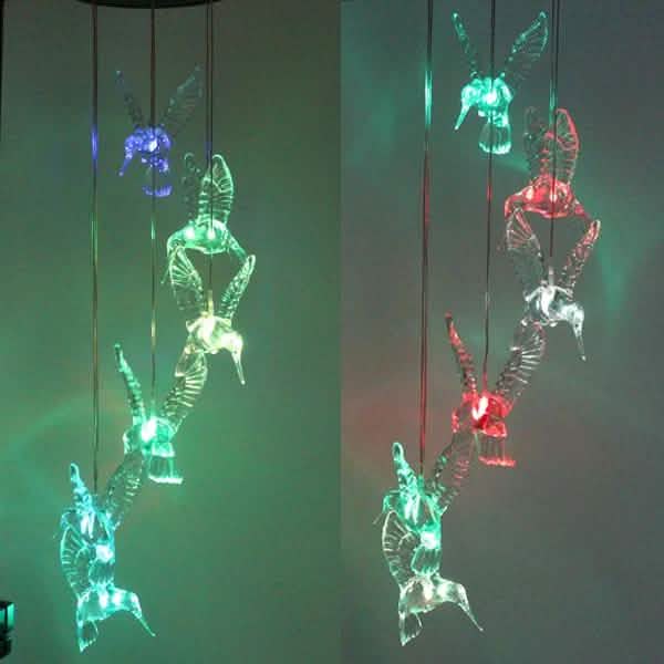 Solar Color Changing LED Hummingbird Wind Chimes