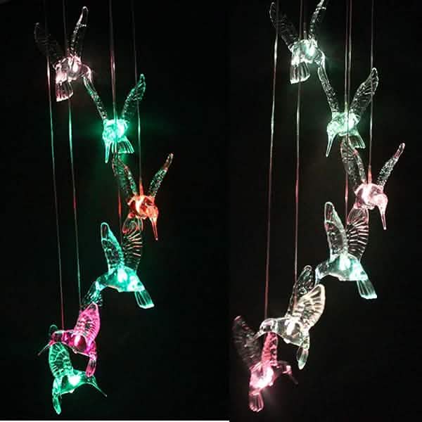 Solar Color Changing LED Hummingbird Wind Chimes