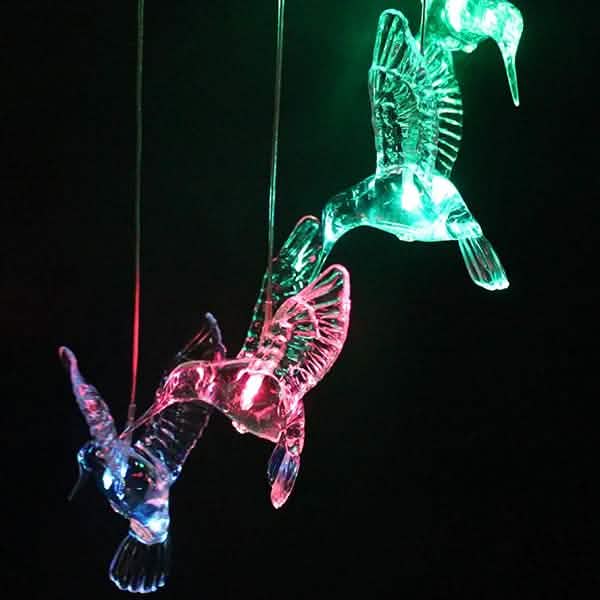 Solar Color Changing LED Hummingbird Wind Chimes
