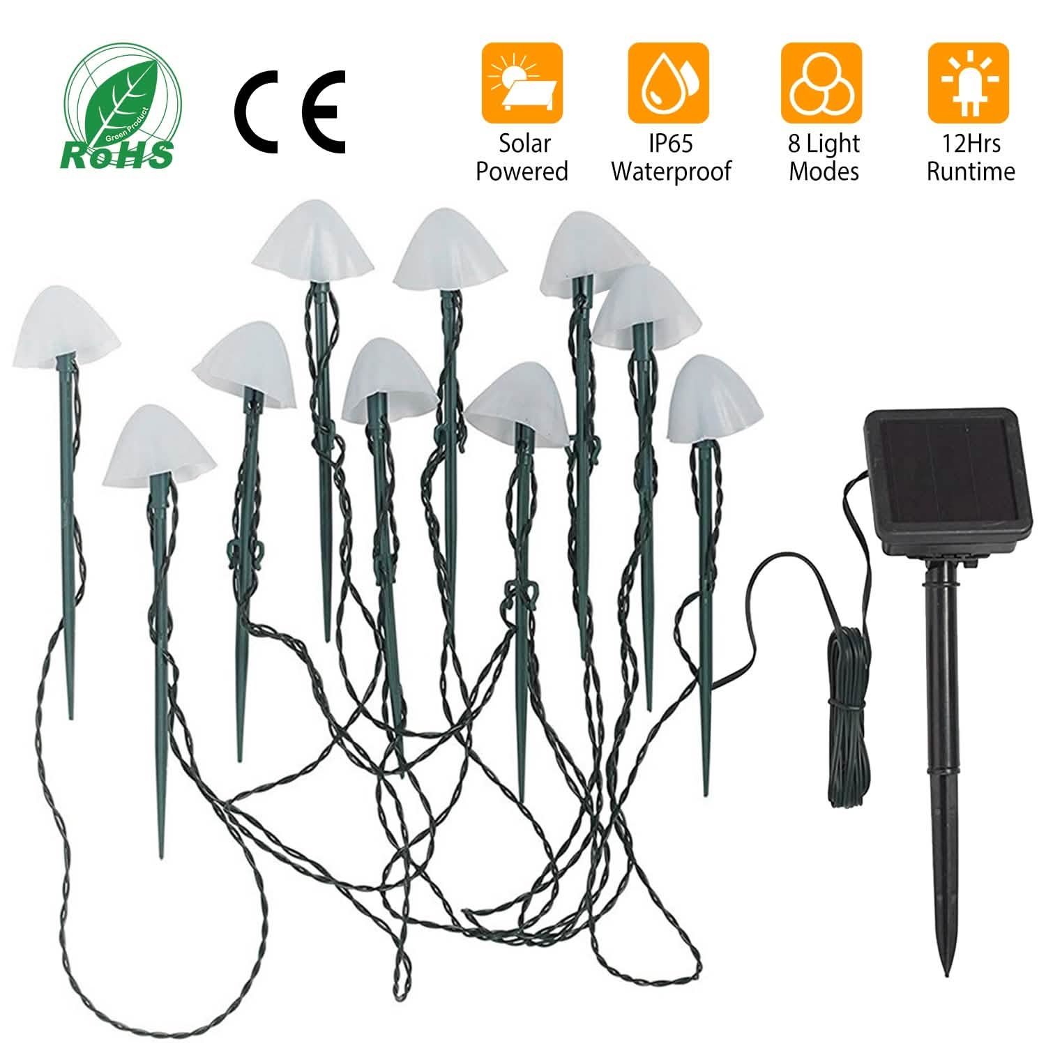 Solar Mushroom Lights Outdoor Decoration 10 LED Light Stake