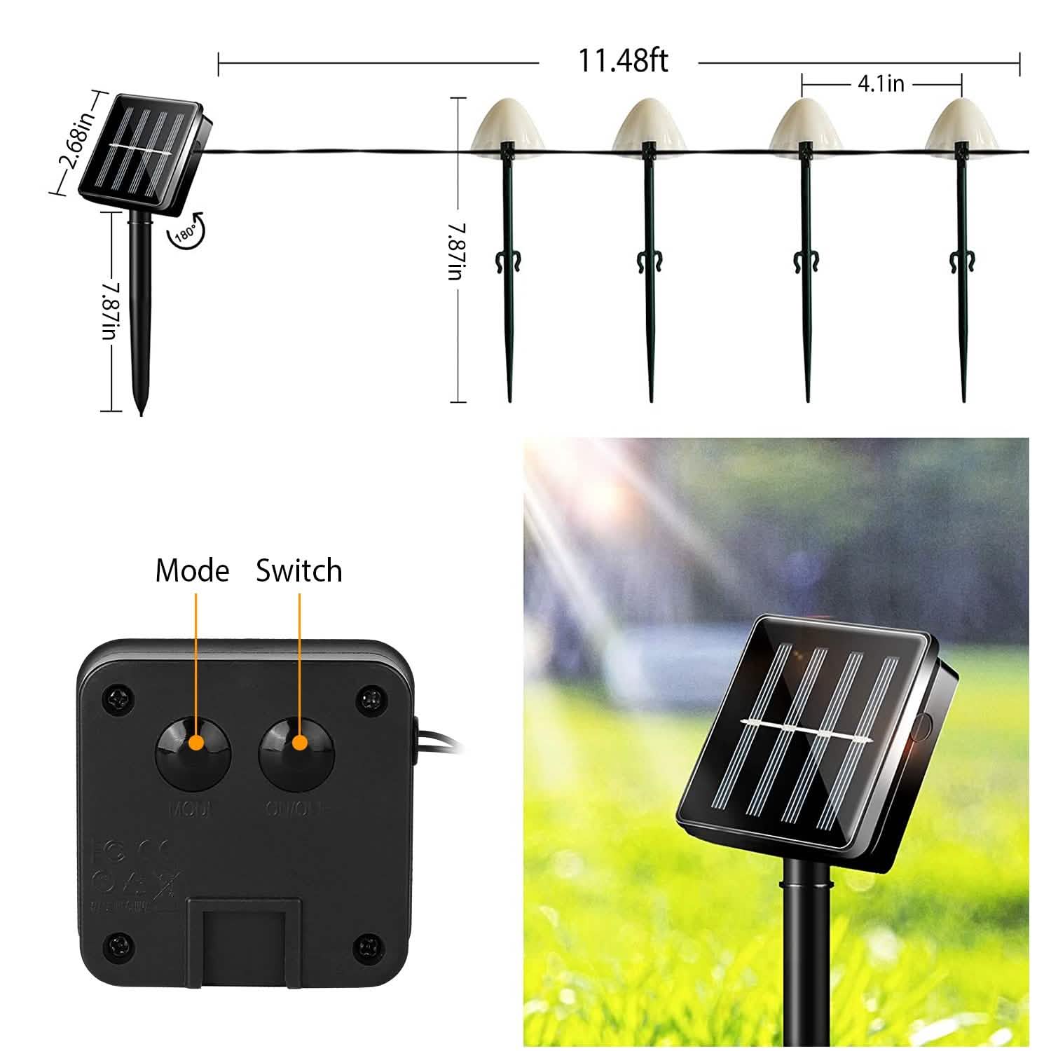 Solar Mushroom Lights Outdoor Decoration 10 LED Light Stake