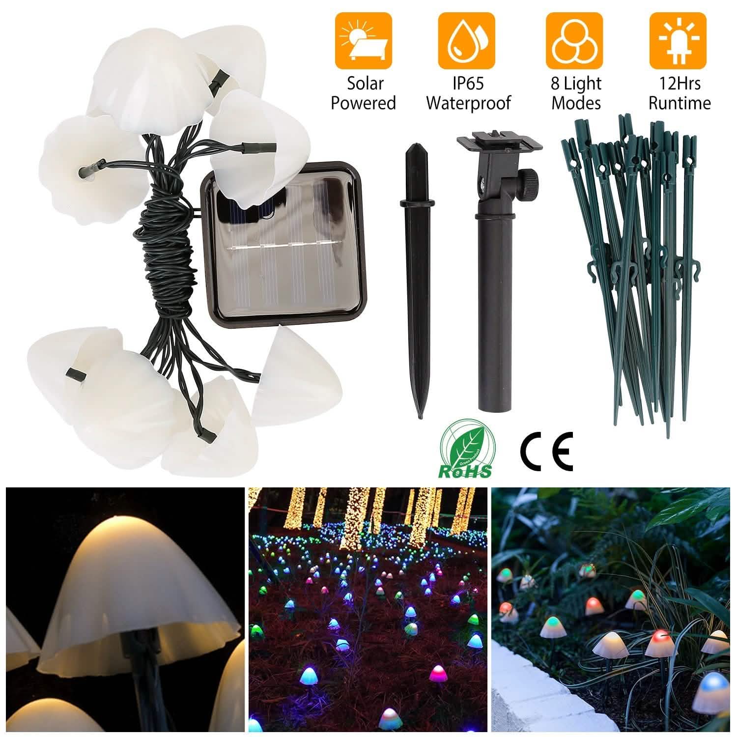 Solar Mushroom Lights Outdoor Decoration 10 LED Light Stake