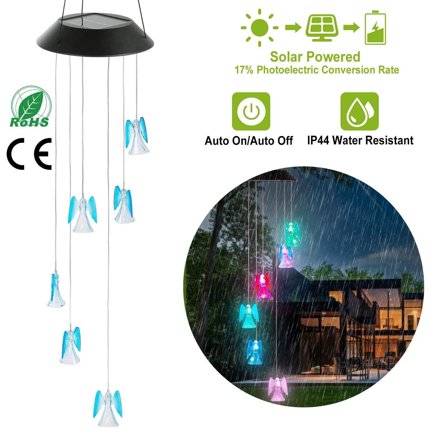 Solar Powered Angel Lights Wind Chimes LED Color Changing