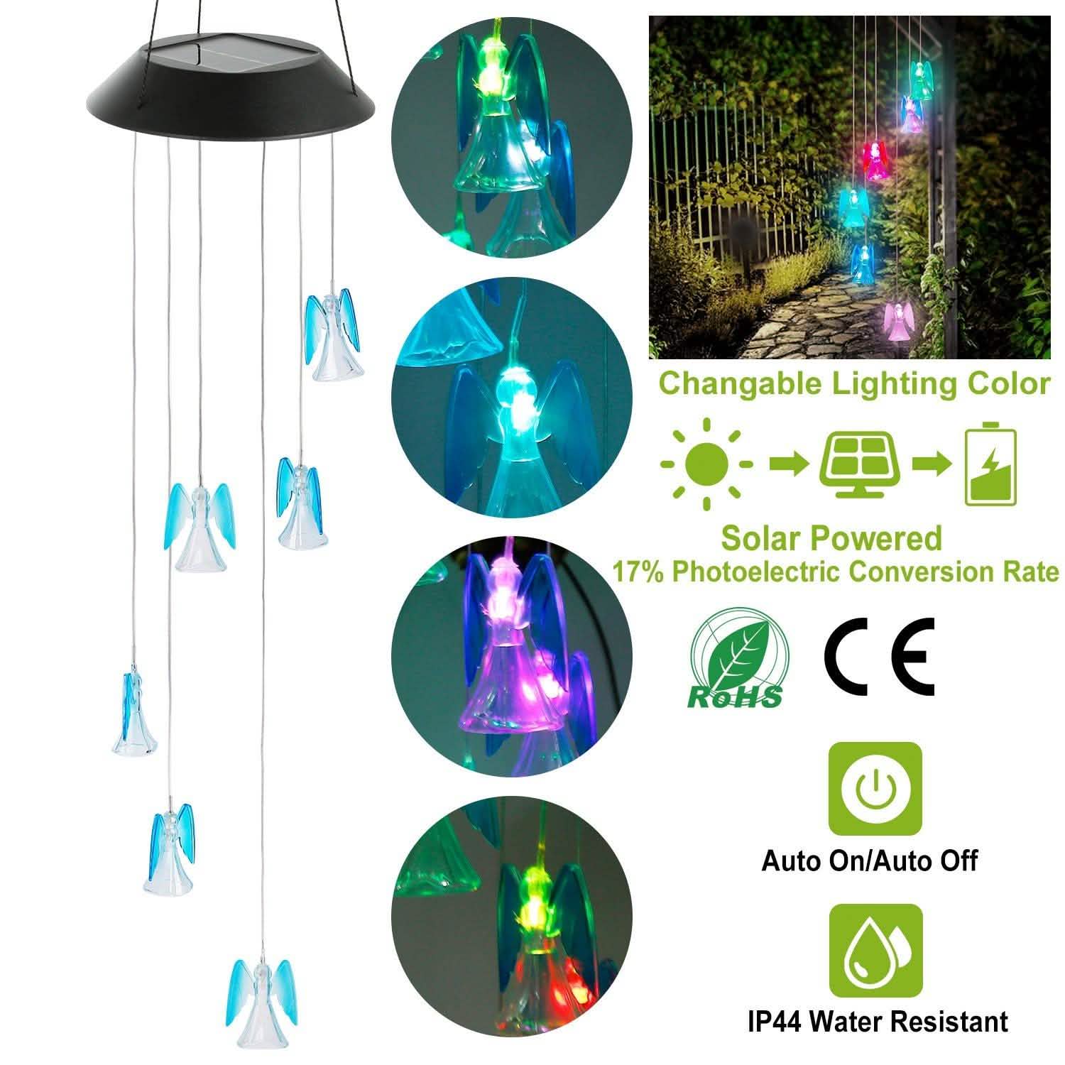 Solar Powered Angel Lights Wind Chimes LED Color Changing