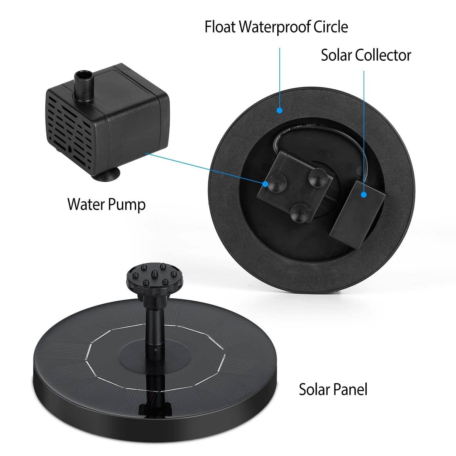 Solar Powered Fountain Pump Floating Bird Bath Pond