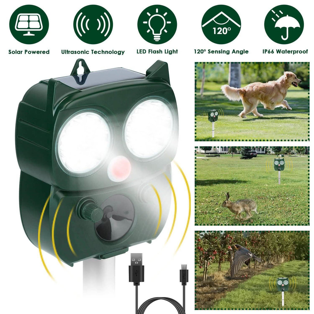 Solar Powered Ultrasonic Animal Repeller PIR Motion Sensor