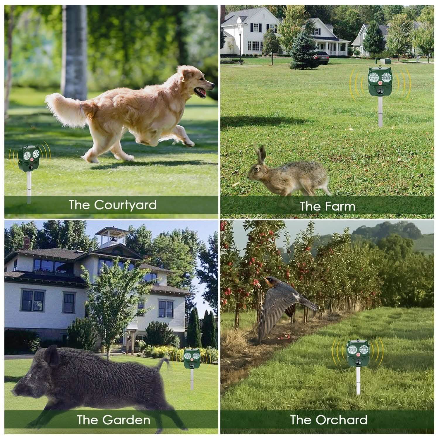 Solar Powered Ultrasonic Animal Repeller PIR Motion Sensor