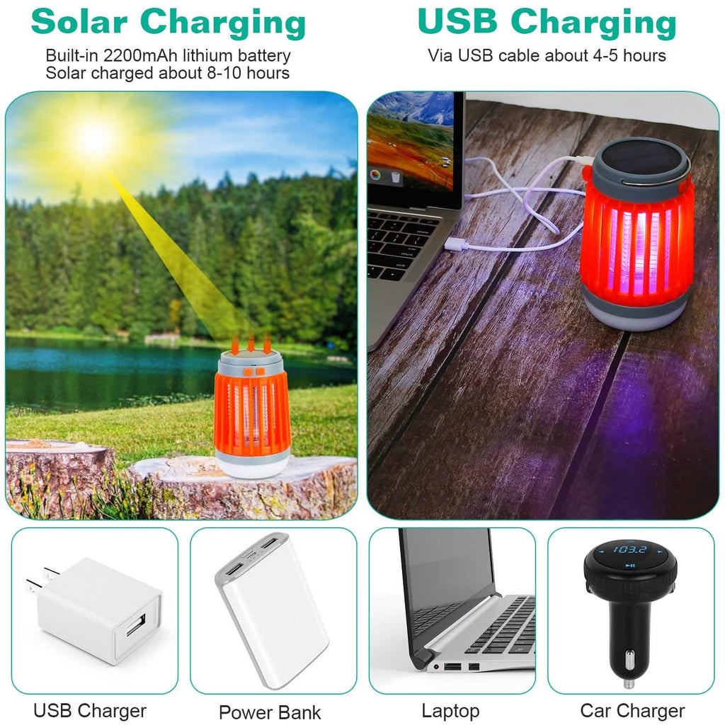 Solar USB Electric Bug Zapper with 5 Light Modes Hanging Hook