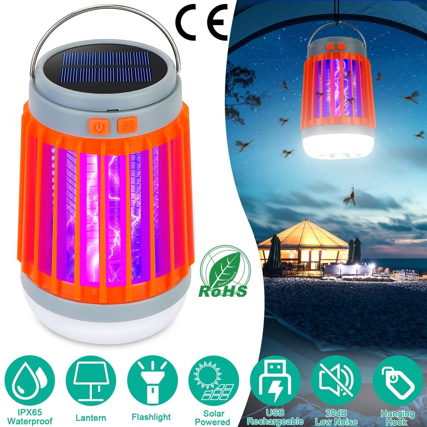 Solar USB Electric Bug Zapper with 5 Light Modes Hanging Hook