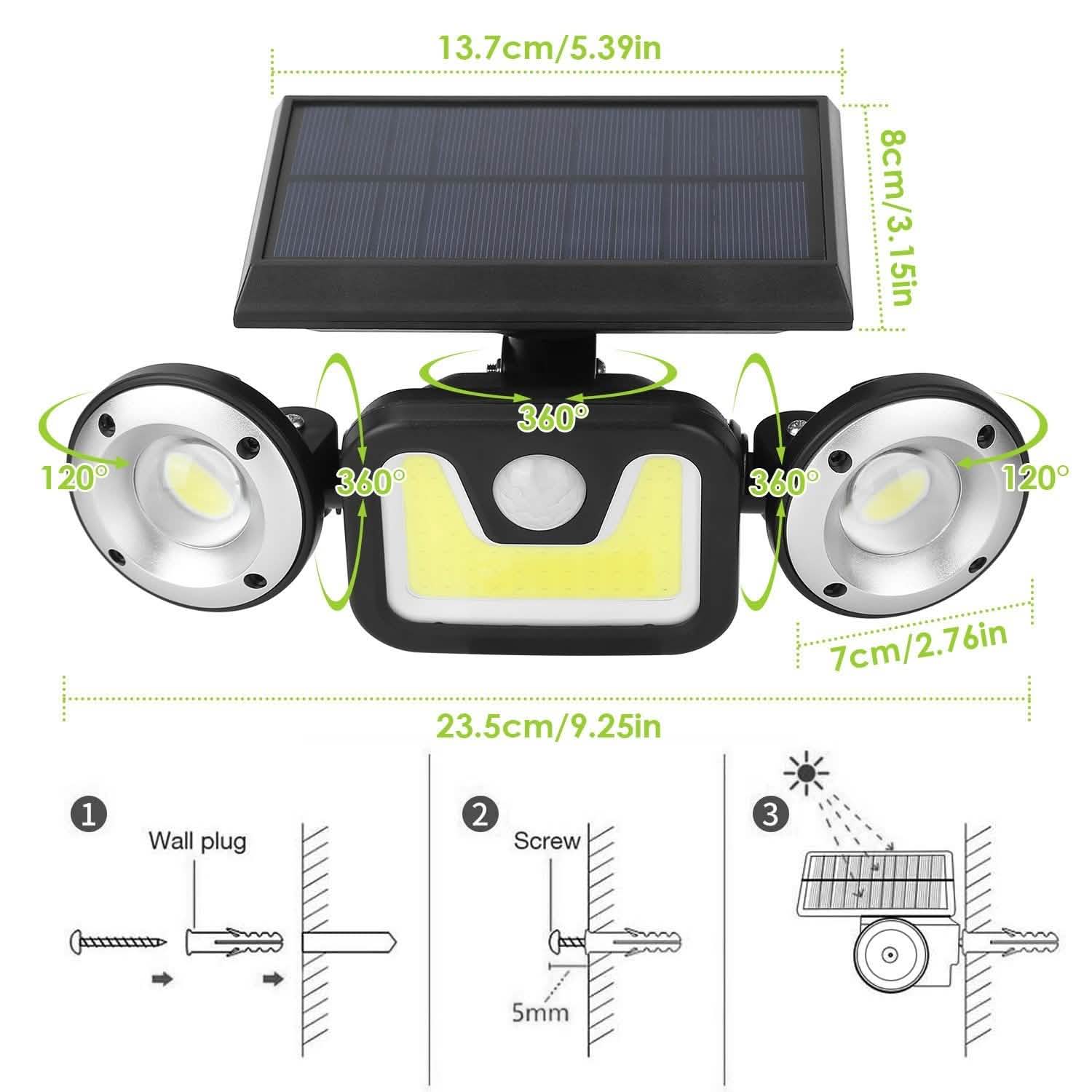 Solar Wall Light Outdoor PIR Motion Sensor LED