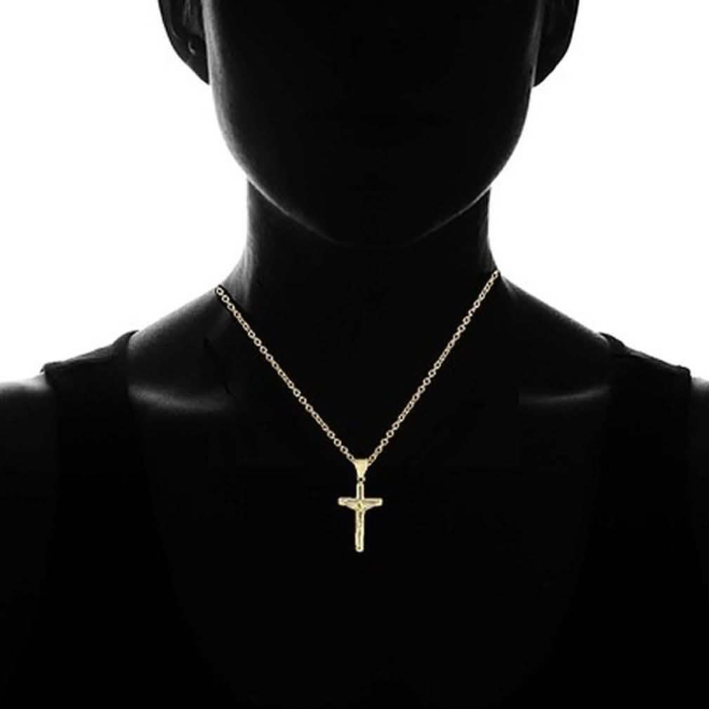 Solid 10K Yellow Gold Diamond Cut Cross Necklace