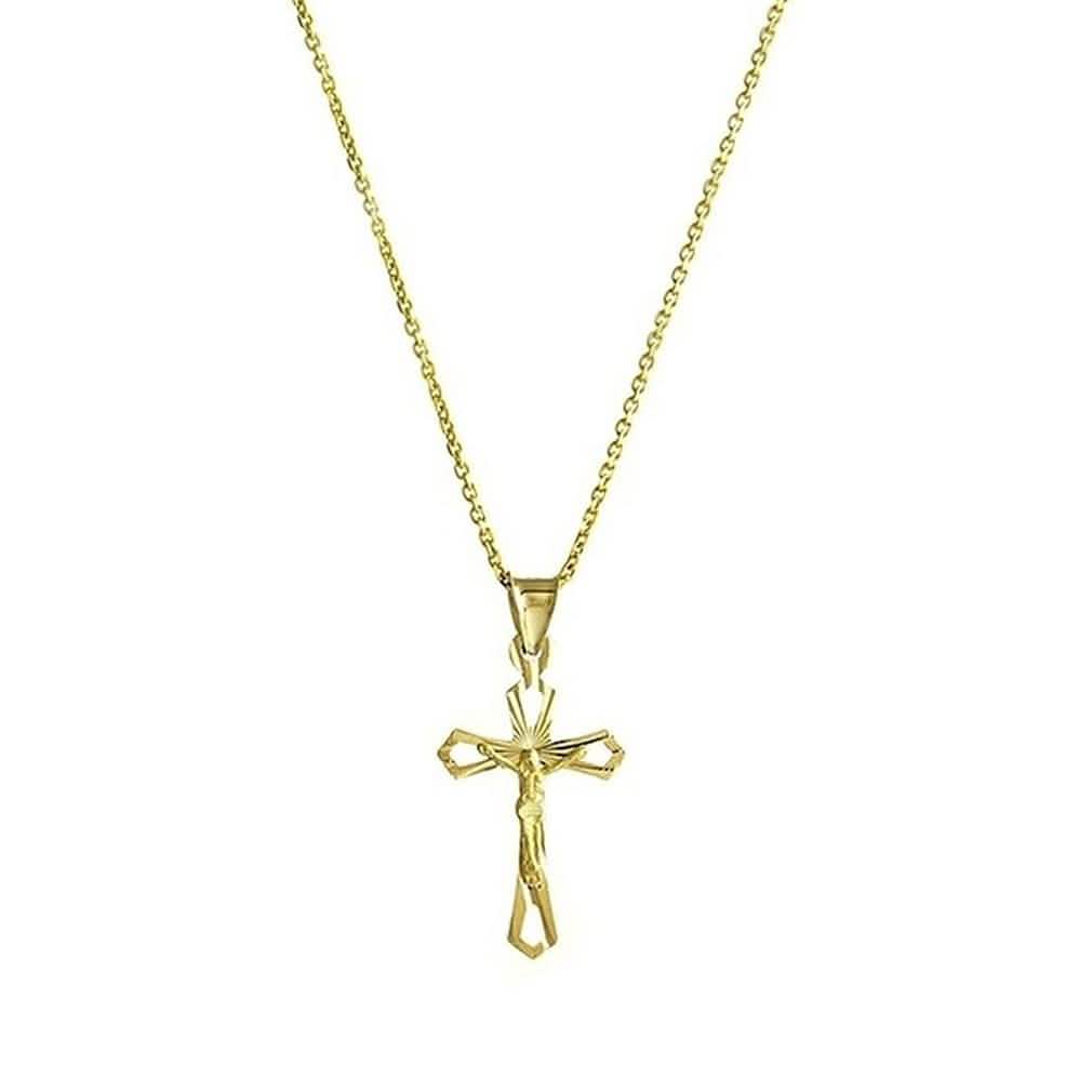 Solid 10K Yellow Gold Diamond Cut Cross Necklace