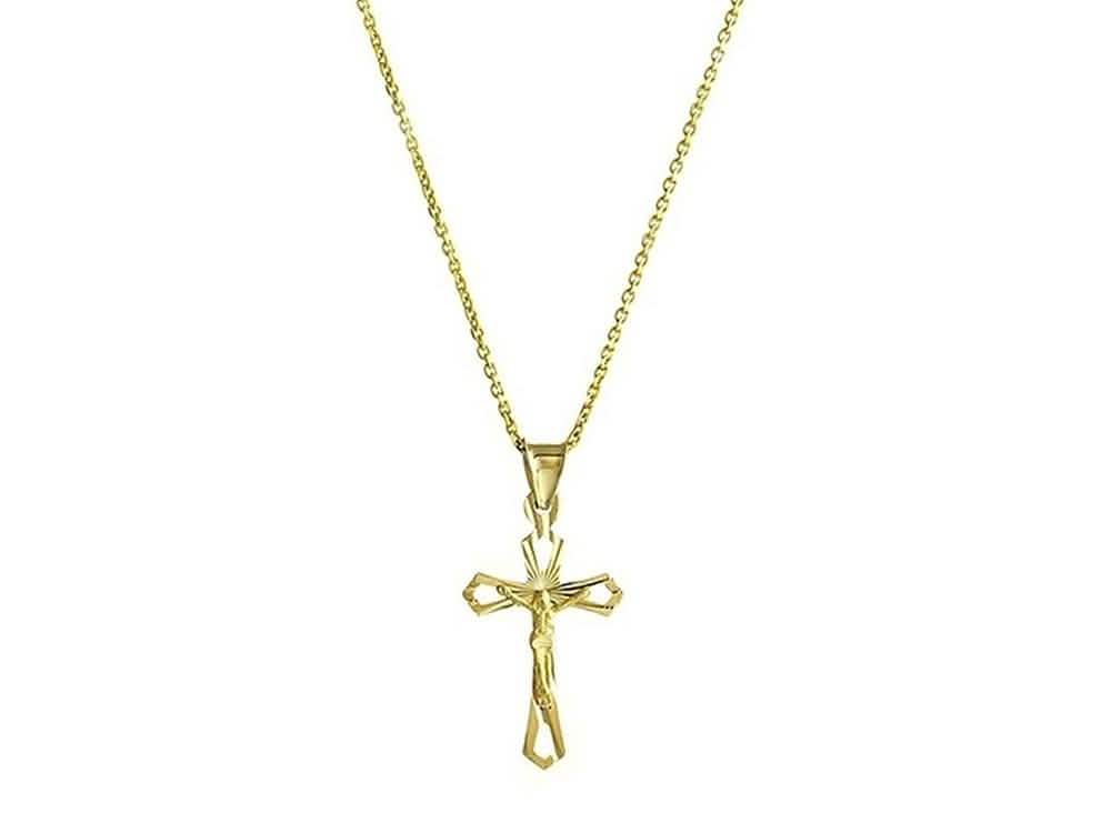 Solid 10K Yellow Gold Diamond Cut Cross Necklace