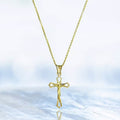 Solid 10K Yellow Gold Diamond Cut Cross Necklace