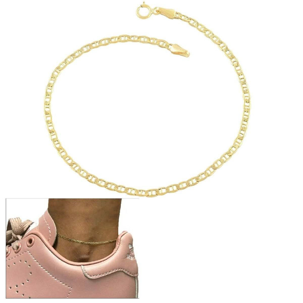 Solid 14K Gold Flat Marina Anklet