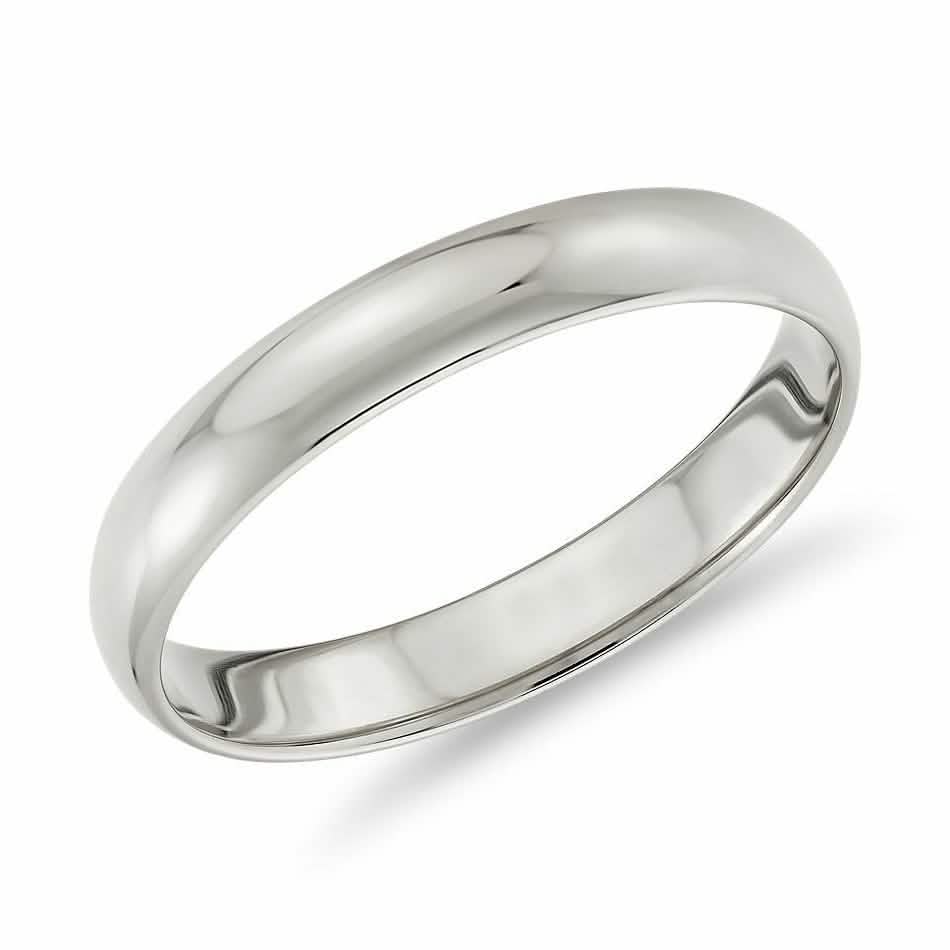 Solid 14K White Gold 3mm Comfort Fit Wedding Band Ring