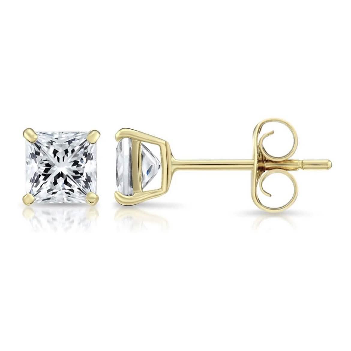 Solid 14K Yellow Gold 3mm Square Cut Crystal Studs