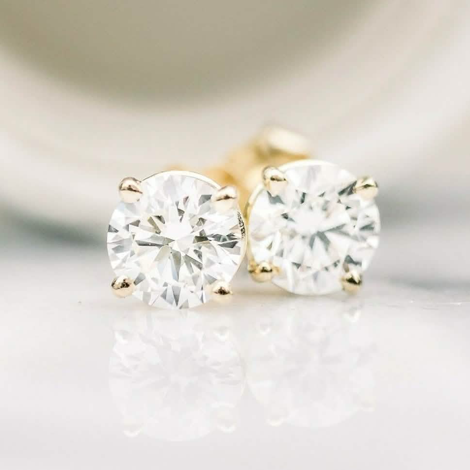 Solid 14k Yellow Gold Solitaire Round Cubic Zirconia CZ Stud Earrings