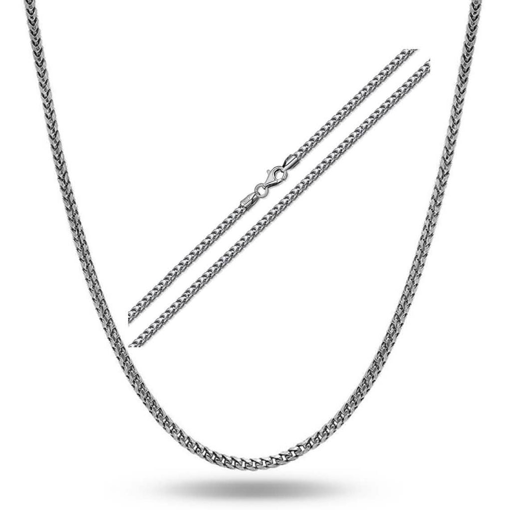 Solid .925 Sterling Silver Rhodium Plated 1.1mm Franco Chain