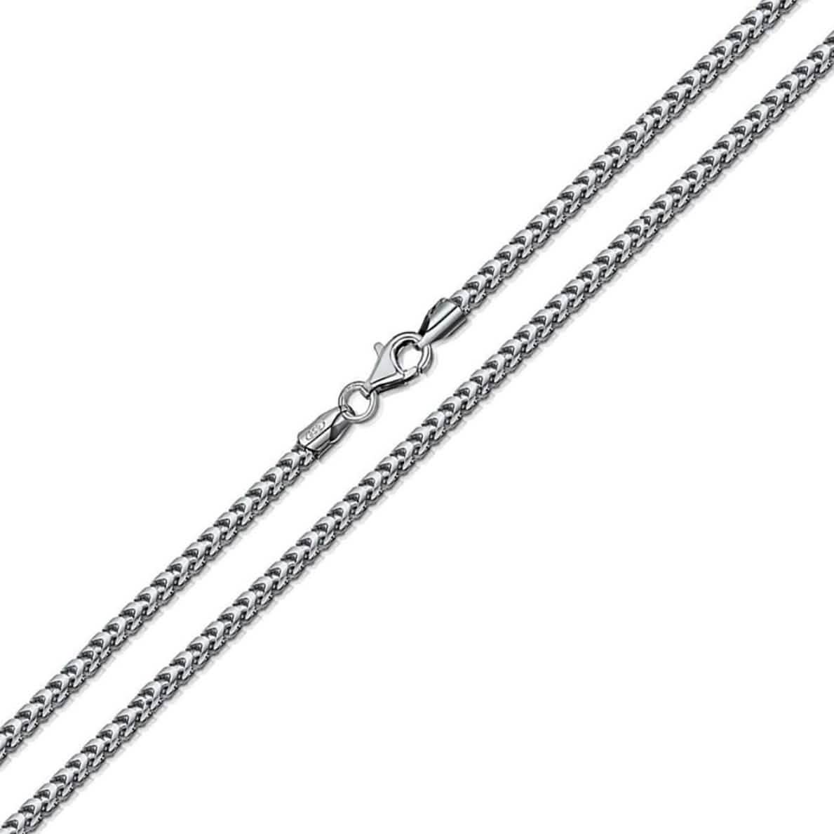 Solid .925 Sterling Silver Rhodium Plated 1.1mm Franco Chain
