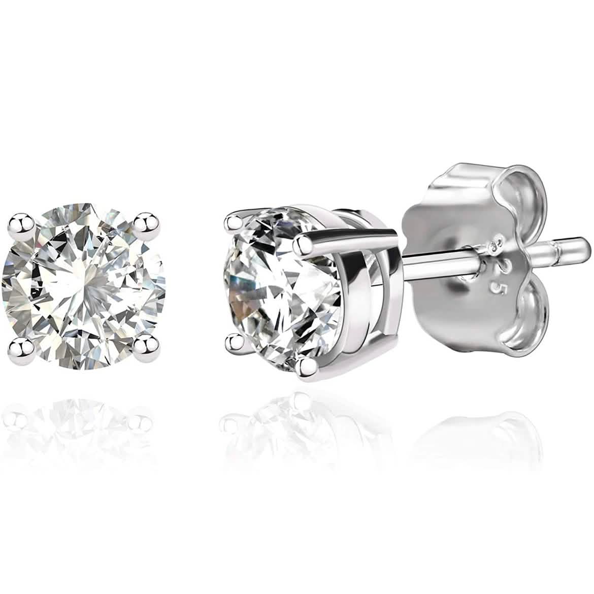 Solid 925 Sterling Silver Round  Cut  Crystal Small Studs