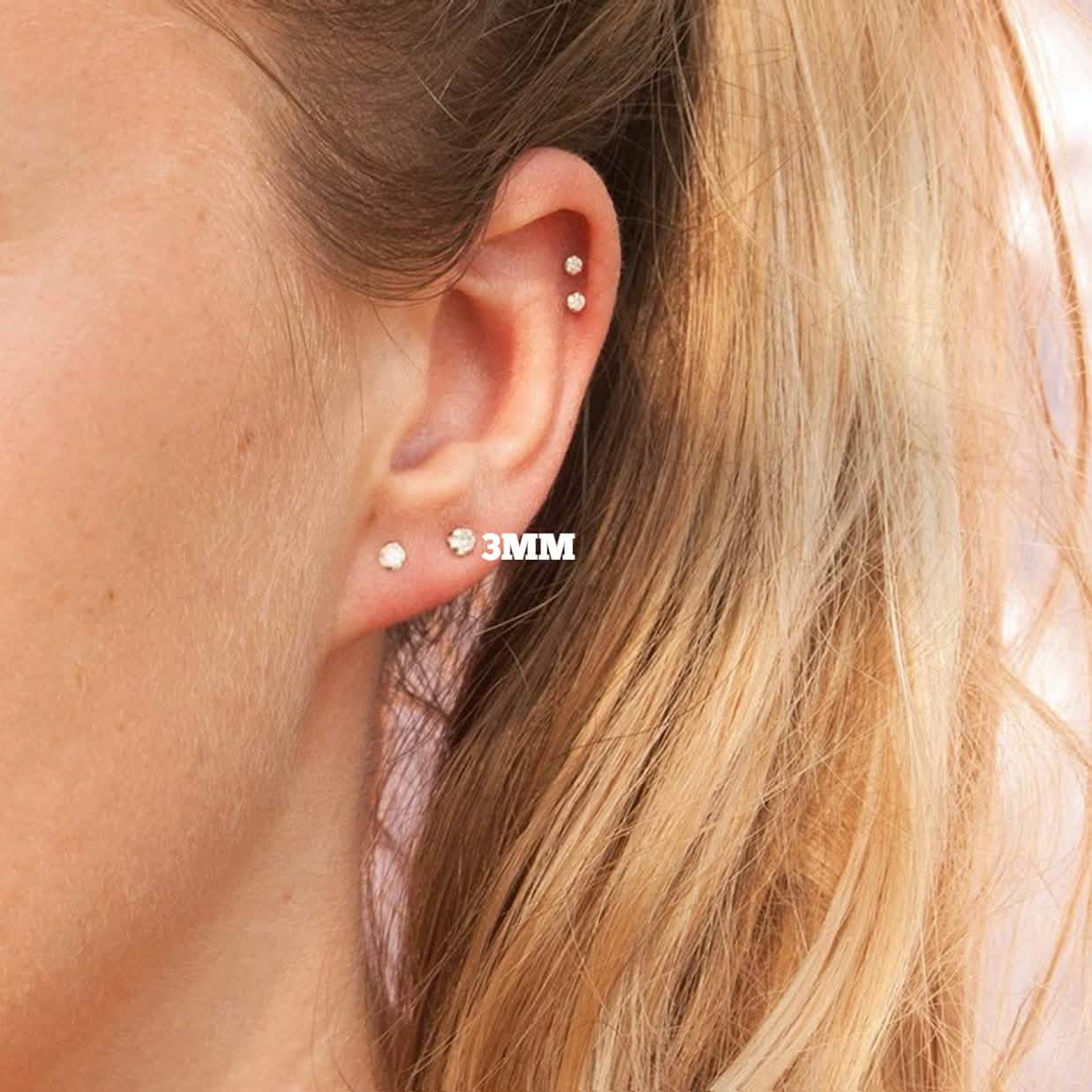 Solid 925 Sterling Silver Round  Cut  Crystal Small Studs