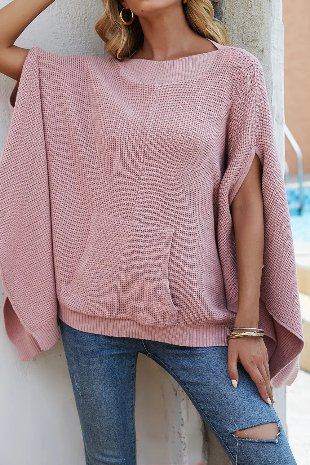 Solid color casual style plus size women's knitted sweater
