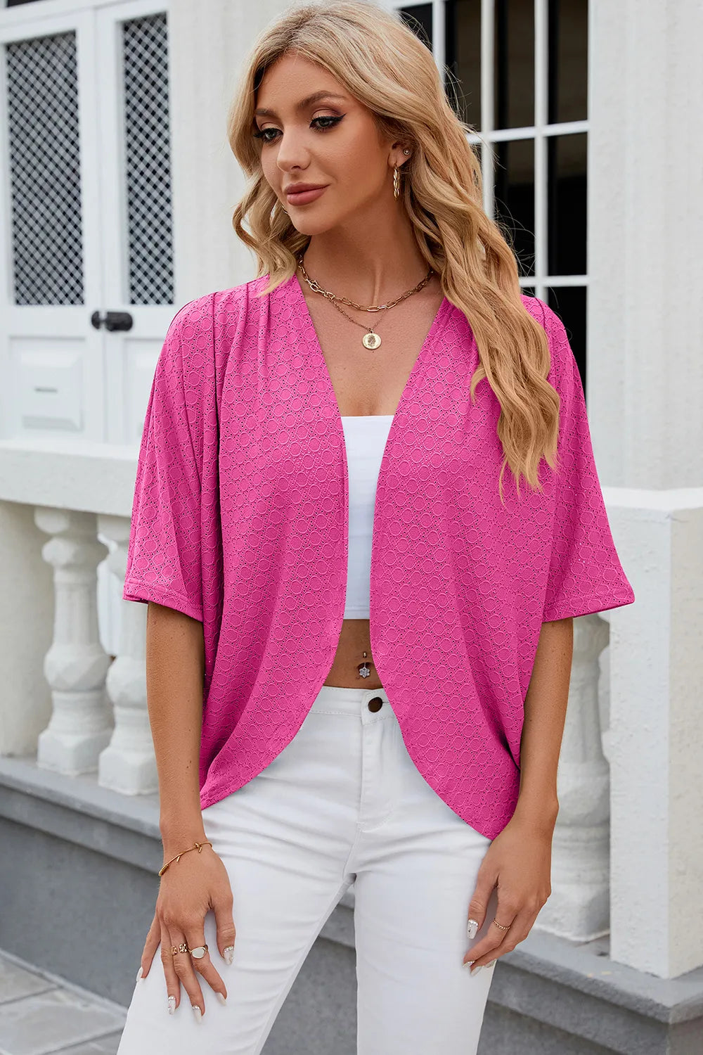 Solid color mid sleeved cardigan knitted cardigan jacket air-conditioned sweater