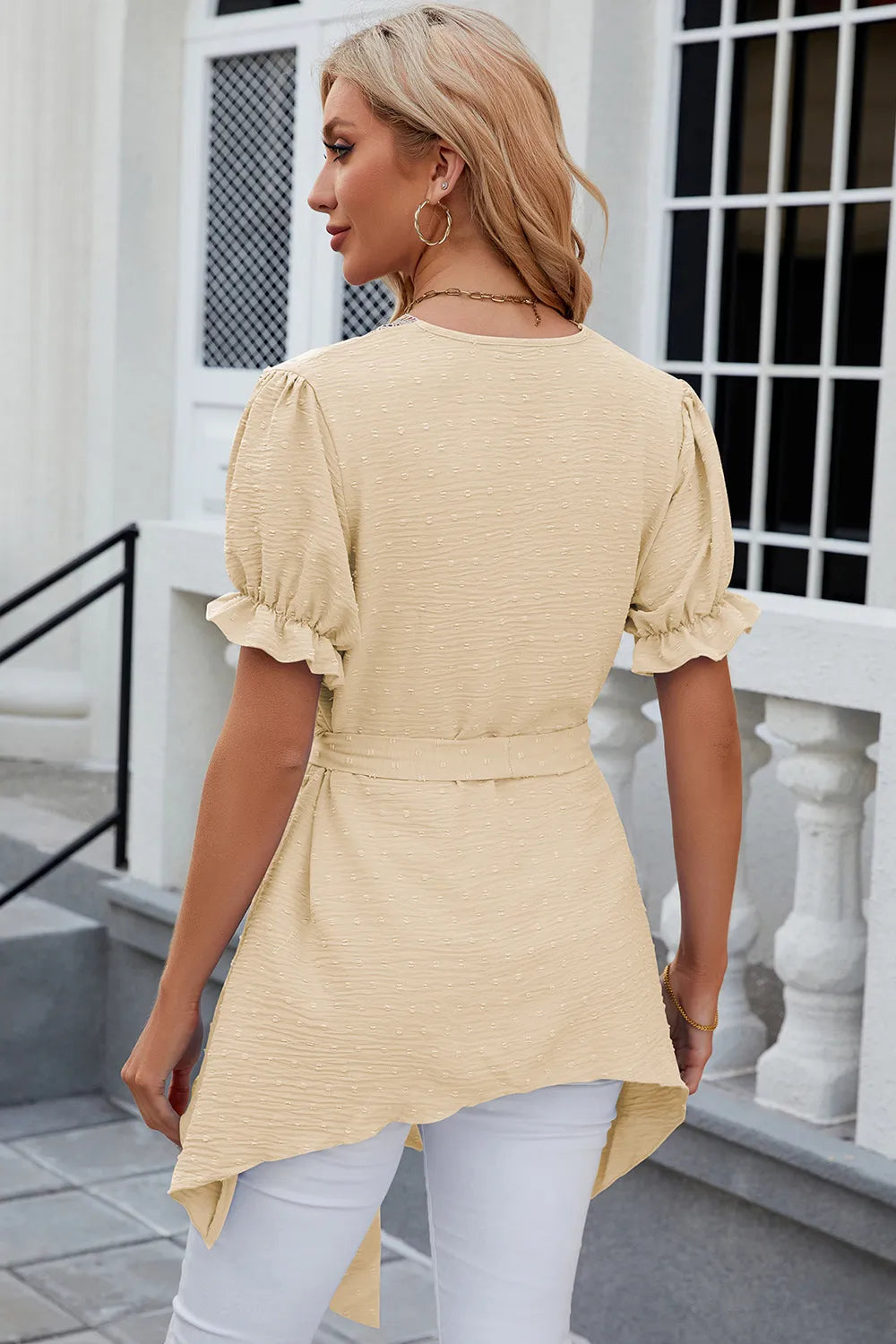 Solid color V-neck lace patchwork loose short sleeved dress