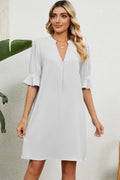 Solid color V-neck loose pleated five quarter sleeve dress for women