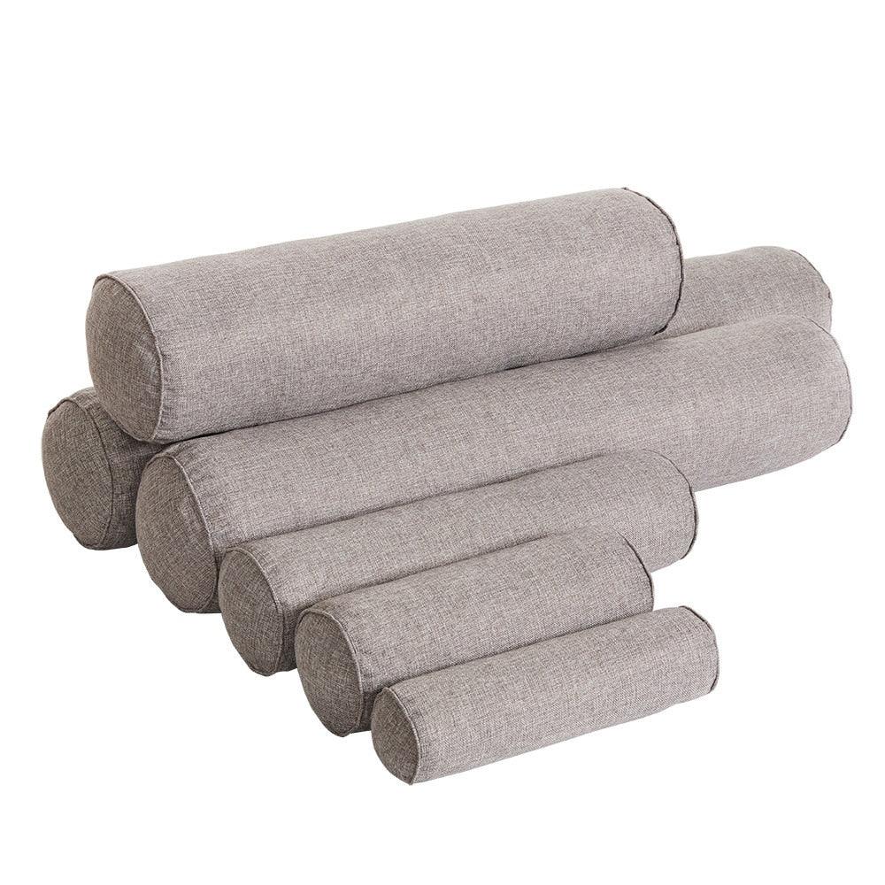 Solid Long Round Maternity Pillow Cotton linen Neck Headrest Body pillow Bed Chair Car Seat Backrest Sleeping Pillow Round Cervical Roll Cylinder Bolster Pillow with Removable Washable Cover, Ergonomically Designed  for Head Neck Spine
