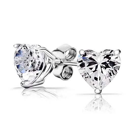 Solid Sterling Silver 2.00 CTTW Heart Studs