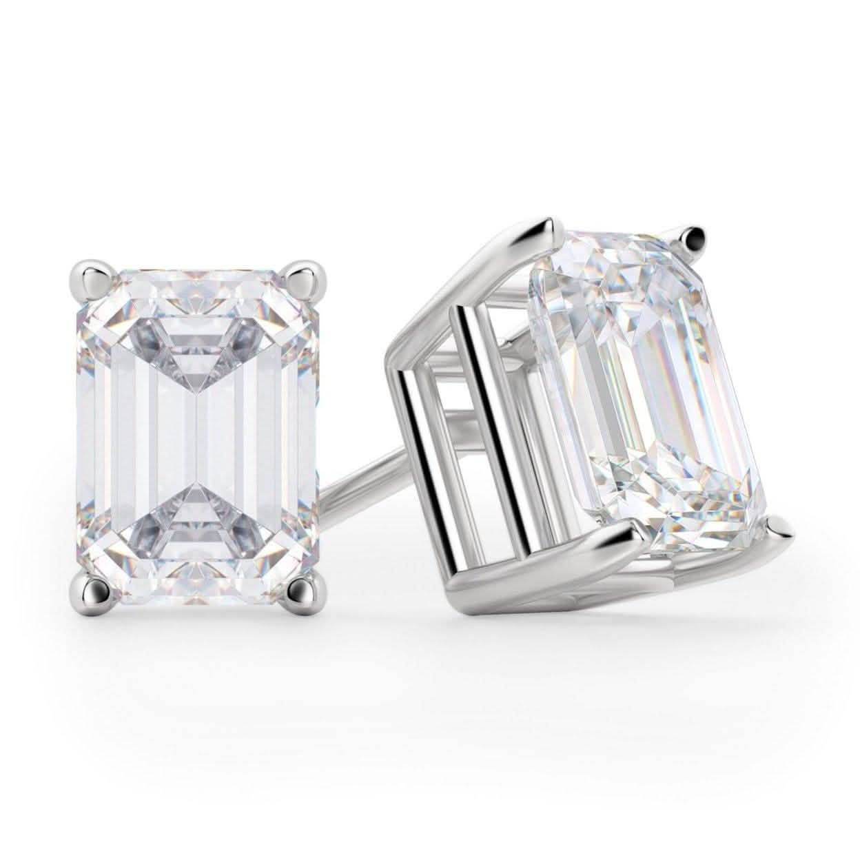 Solid Sterling Silver Emerald Cut Studs