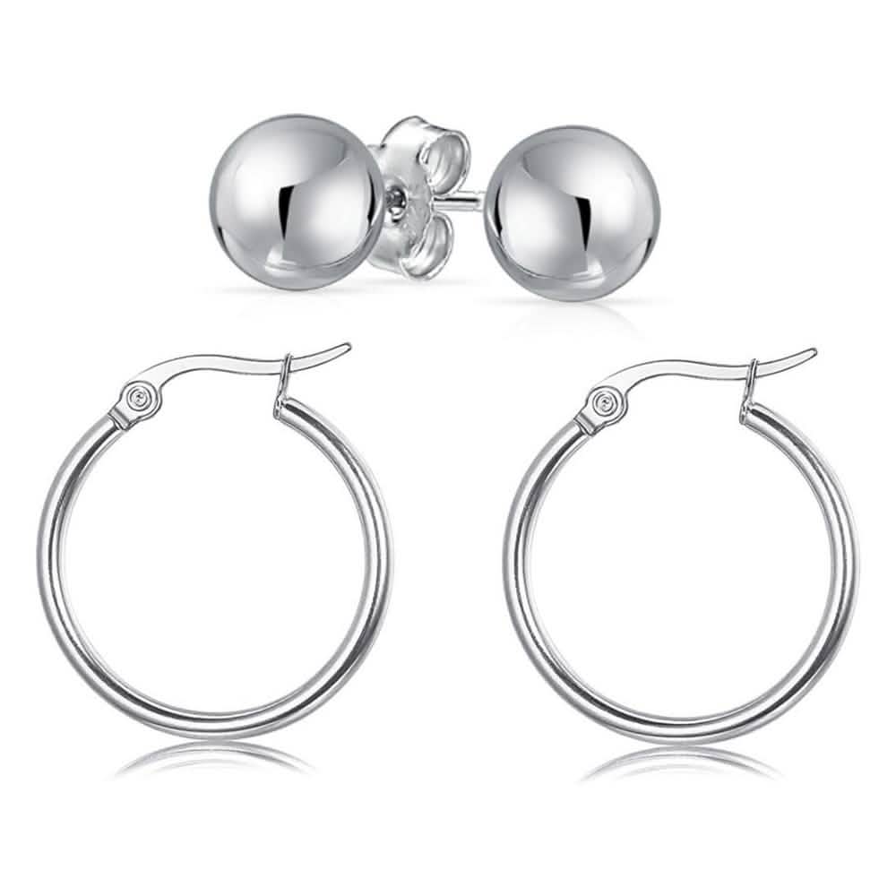 Solid Sterling Silver Hoop And Ball Set