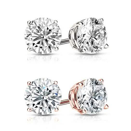 Solid Sterling Silver Round Crystal Studs