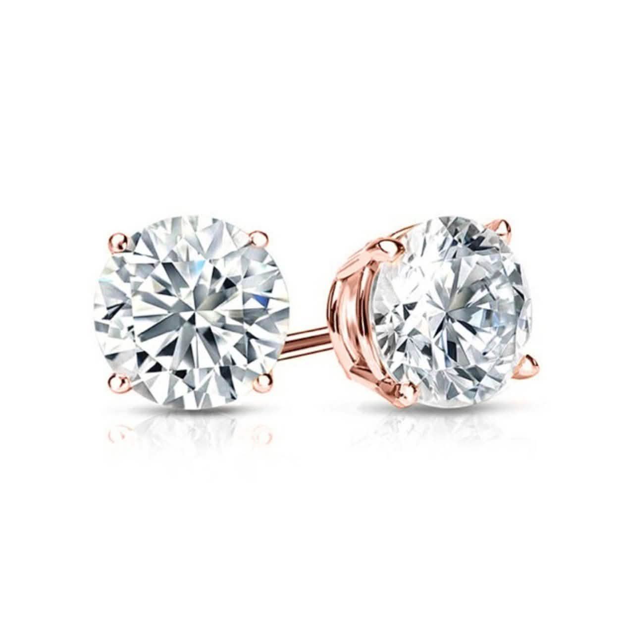 Solid Sterling Silver Round Crystal Studs