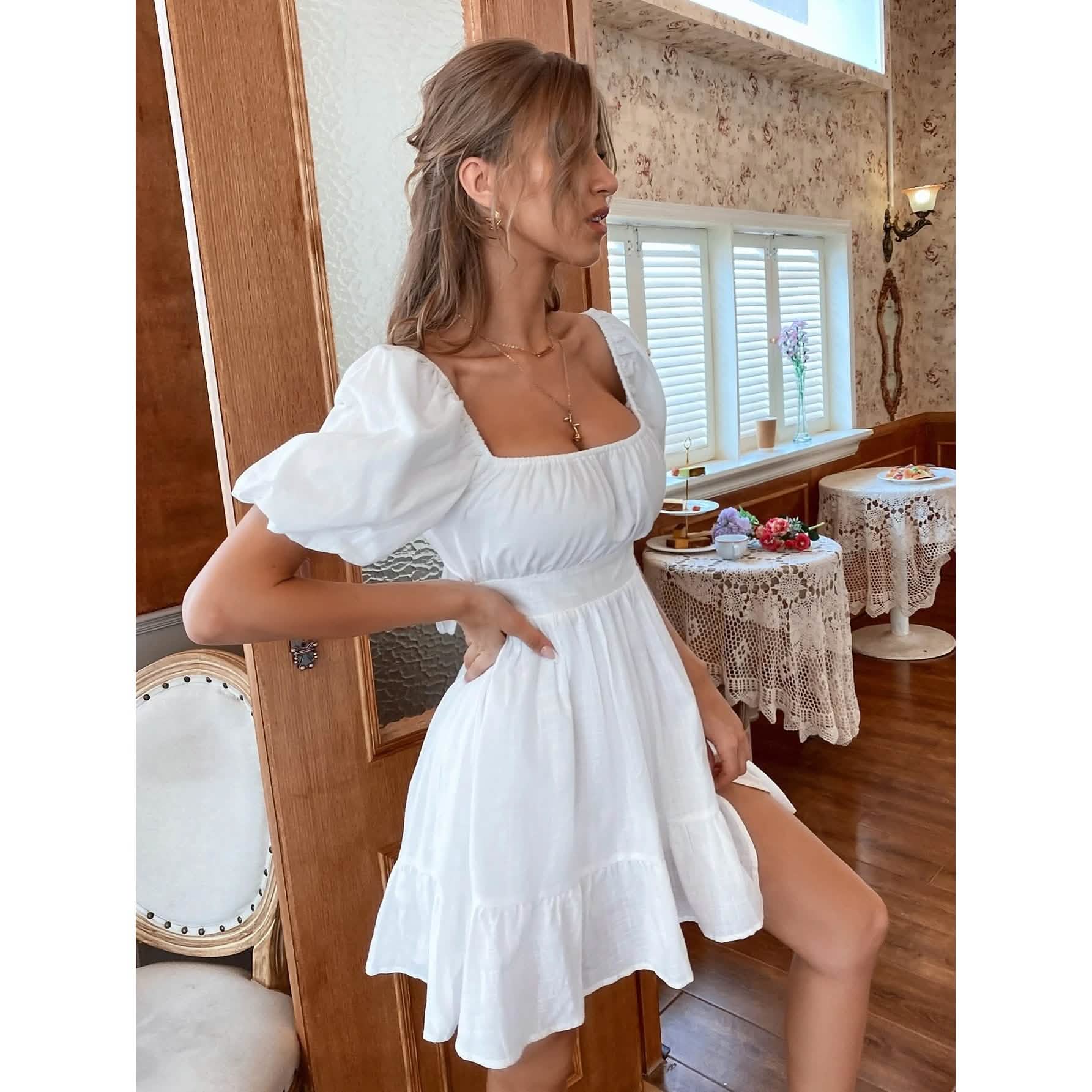 Solid Tie Back Flounce Hem Dress