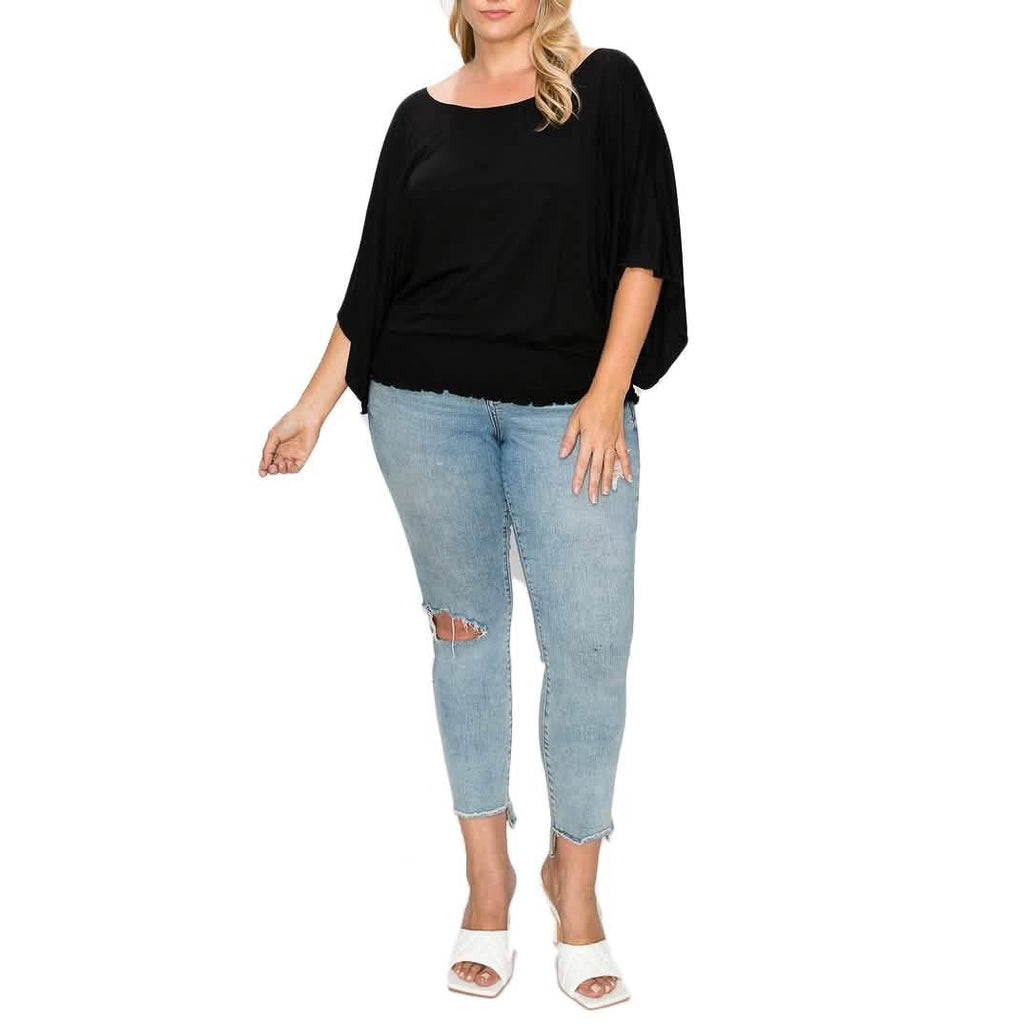 Solid Top Featuring Flattering Wide Sleeves