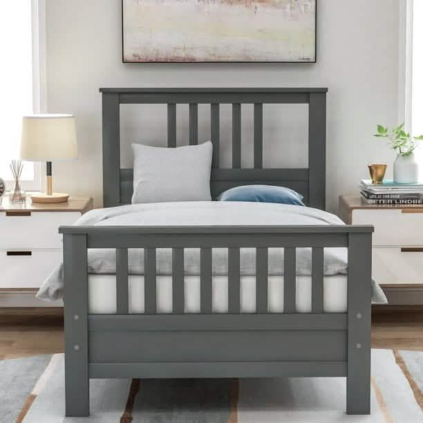 Solid Wood Platform Bed and Kids Room Headboard