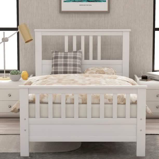 Solid Wood Platform Bed and Kids Room Headboard