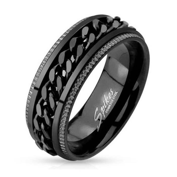 Spikes Ion Plated Stainless Steel Chain Spinner Ring