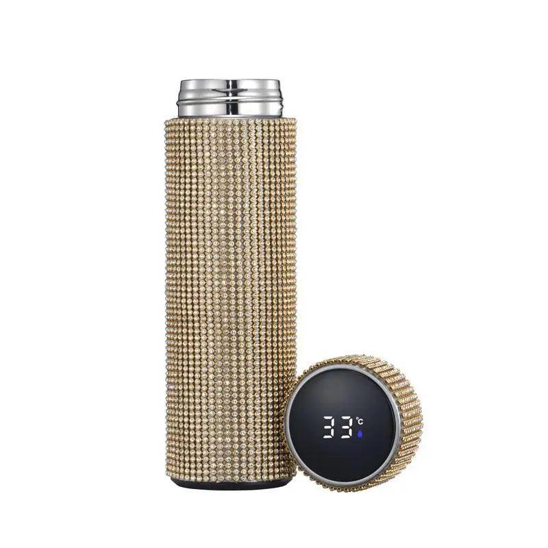 Sport Sterlling Creative Diamond Thermos Bottle Water Bottle Stainless Steel Smart Temperature Display Vacuum Flask Mug Gift for Men Women